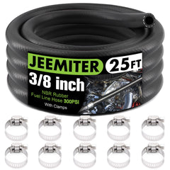 Jeemiter 3/8 inch ID fuel hose kit assembled view, ideal for automotive and marine fuel transfer.