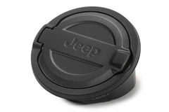 Jeep Fuel Door Black closeup showing durable cast aluminum and clean lines