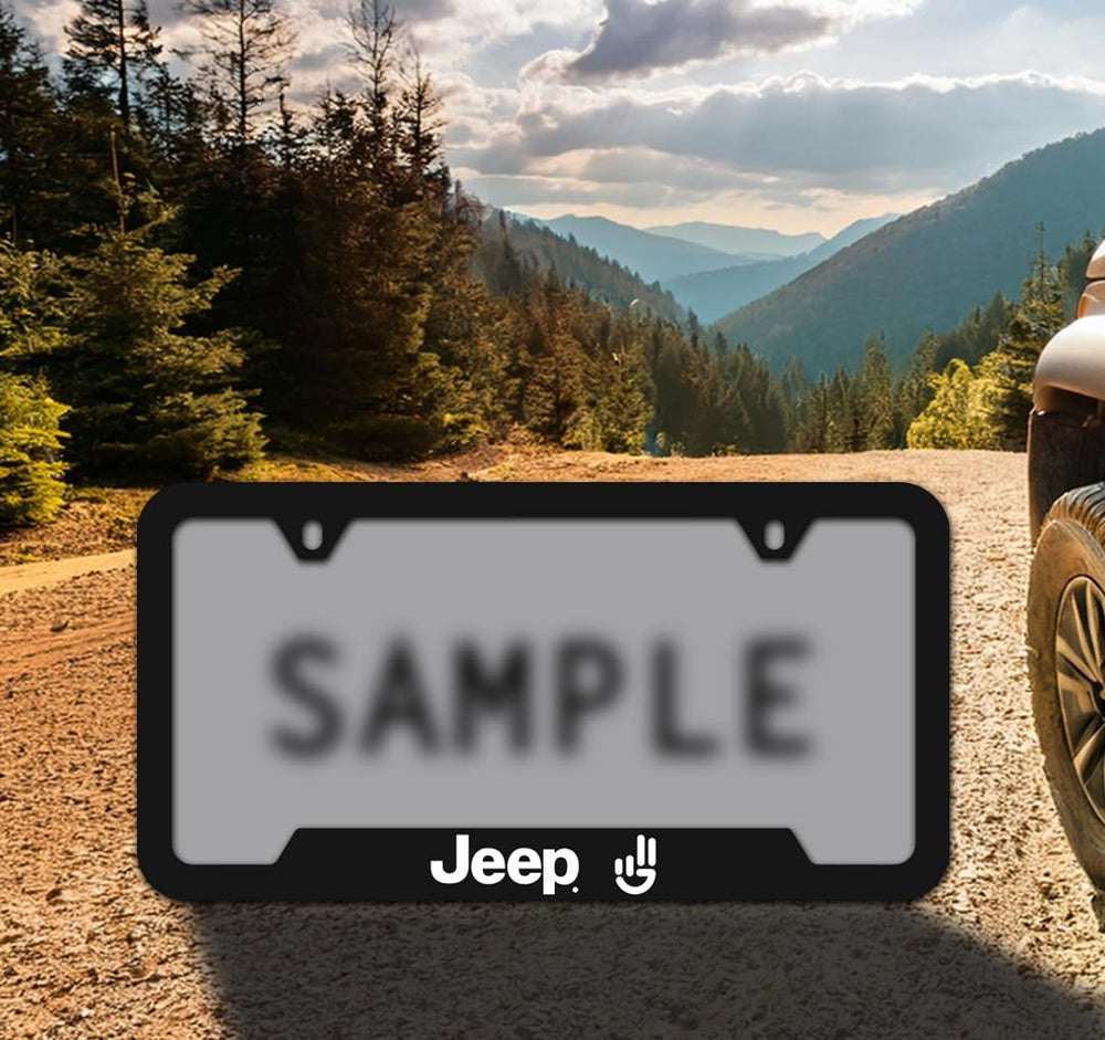Jeep Wave license plate frame - close-up UV print detail shows vibrant branding.