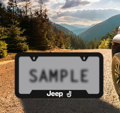 Jeep Wave license plate frame - close-up UV print detail shows vibrant branding.