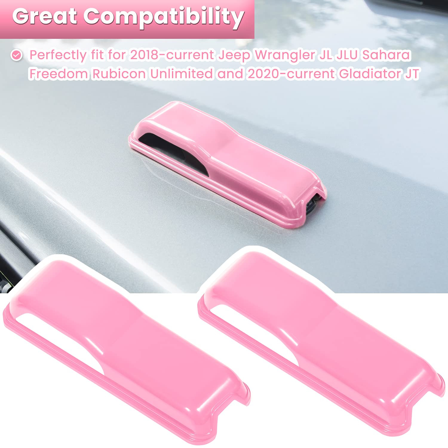 jeep-wrangler jl/jlu pink hinge trim closeup shows durable UV-treated ABS.