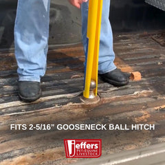 Jeffers bright yellow hitch protector increases visibility for safer alignment during towing