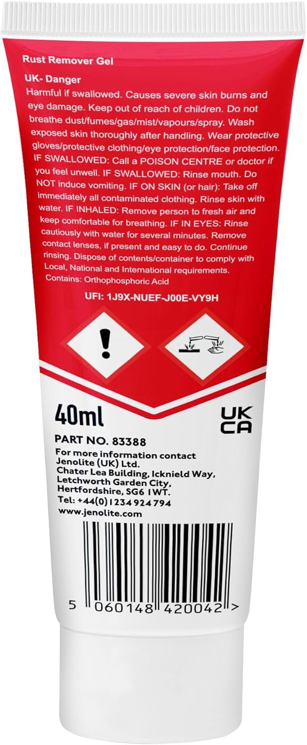 Jenolite Gel Rust Remover after treatment reveals bare metal.