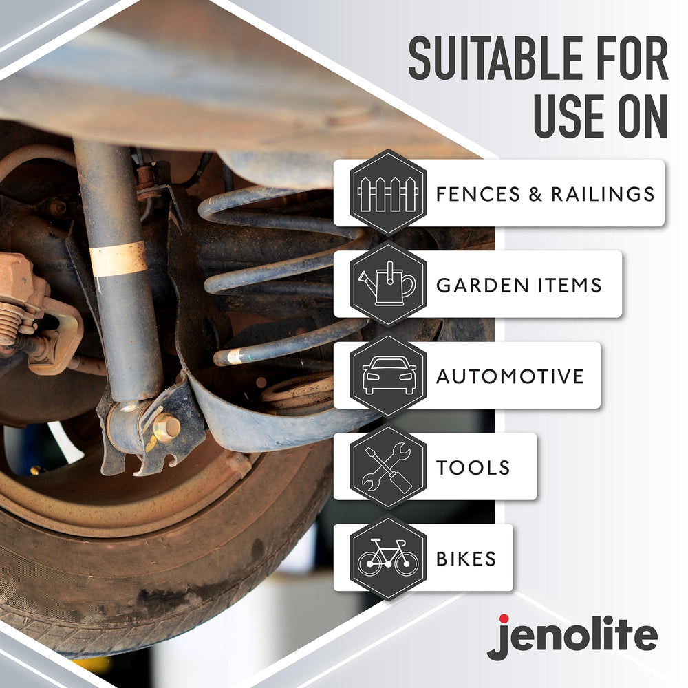 Jenolite Gel Rust Remover on car part showing rust breakdown.