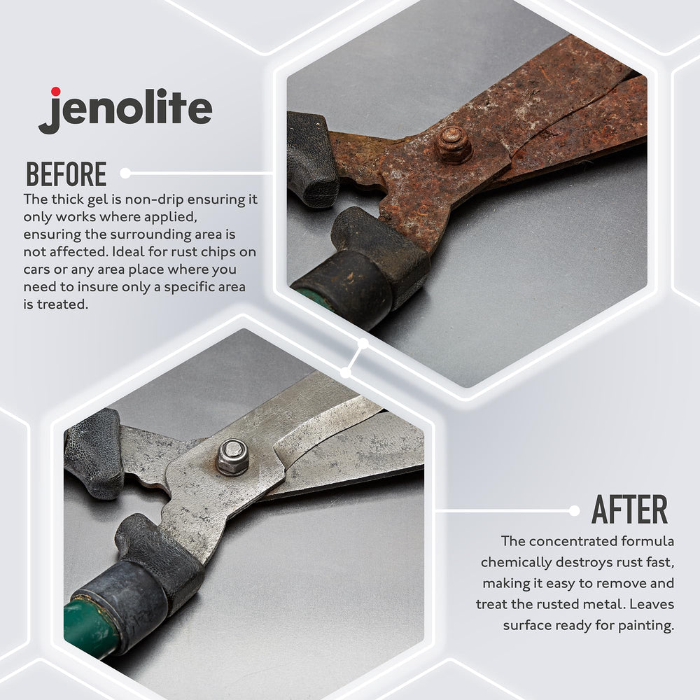 Jenolite Gel Rust Remover on garden furniture hinge.