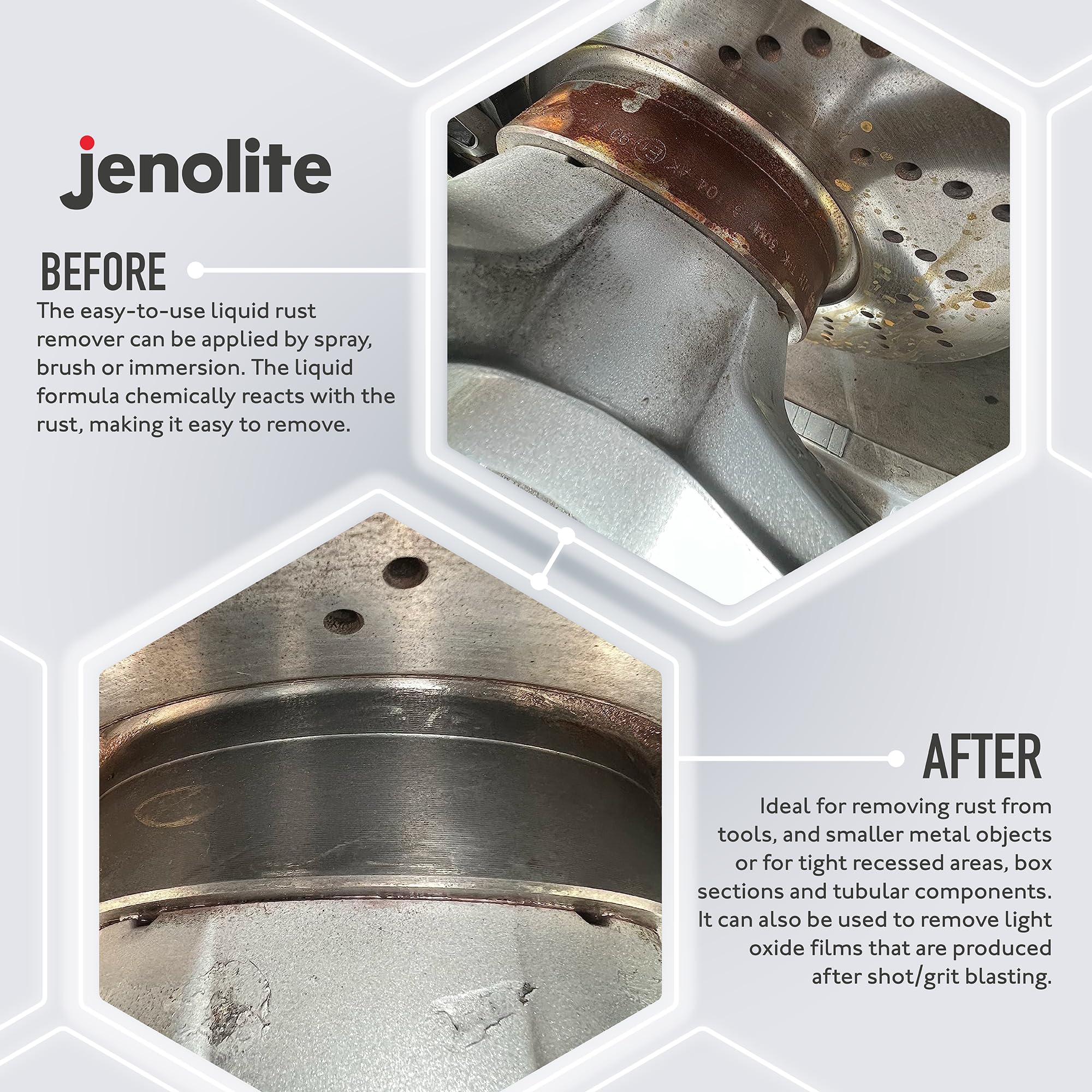 Oxide film removal with Jenolite for prepping metal surfaces after blasting.
