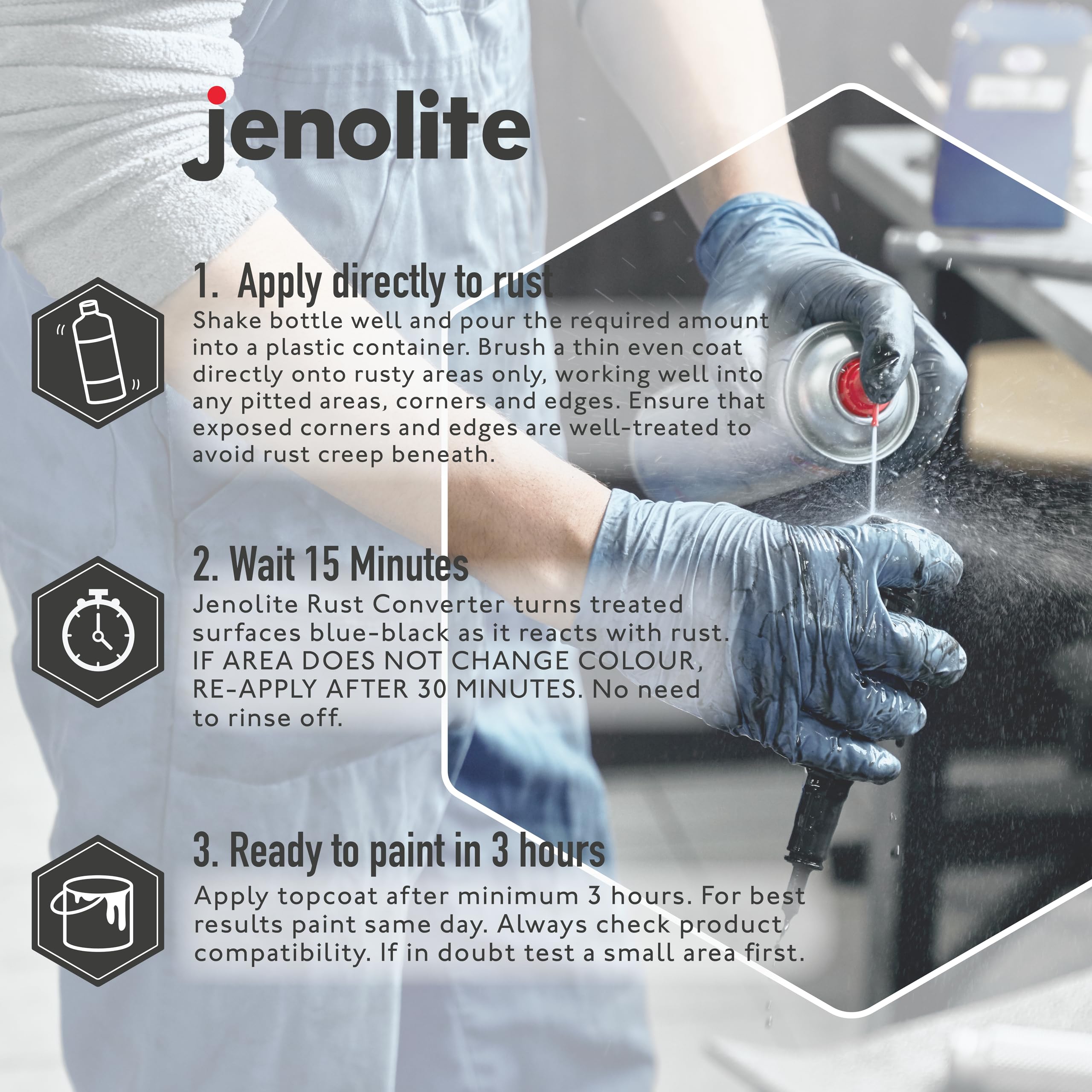 Jenolite rust converter brush application in corners speeds surface prep.