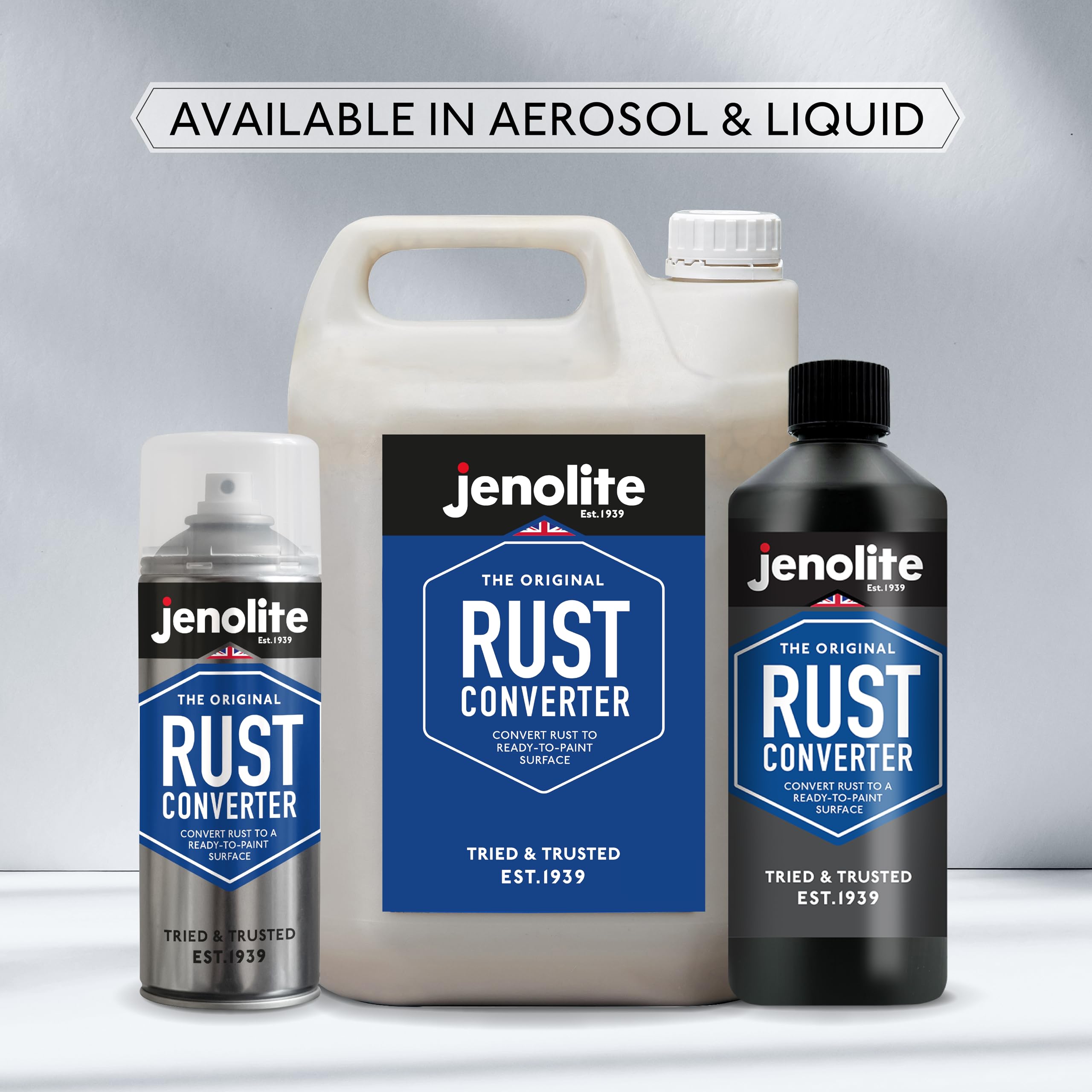 Jenolite rust converter used on gates and tools protects ferrous metal.