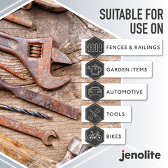 Metal parts immersed in Jenolite rust remover showing deep cleaning to bare metal.