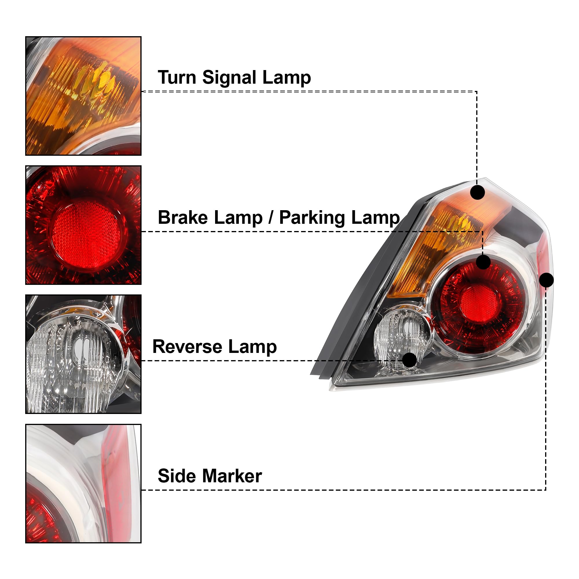 Close-up of Jenuo Altima tail light acrylic lens showing clarity