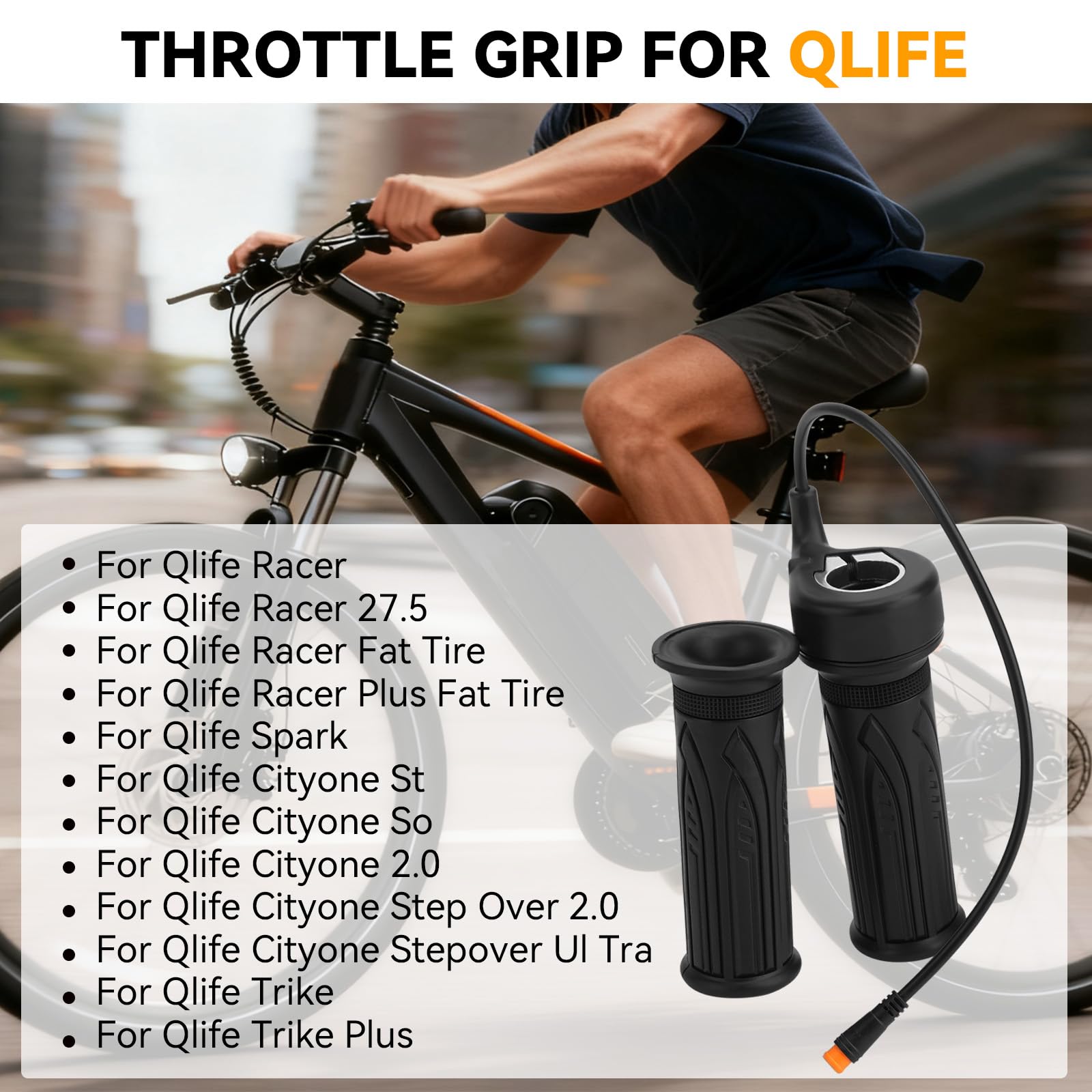 Jerbor full twist throttle grip installed on Qlife Racer 27.5 for quick-response speed management.