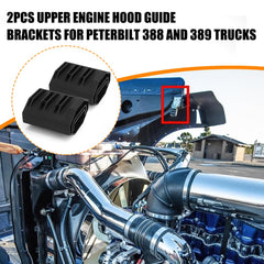 Jerbor upper hood guide installation view highlights easy fit for Peterbilt 388-389.
