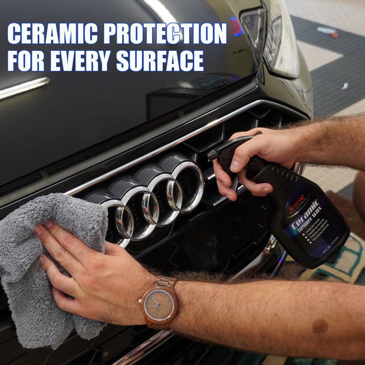 Jescar Ceramic Spray Wax gloss finish after drying demonstrates vibrant reflections.