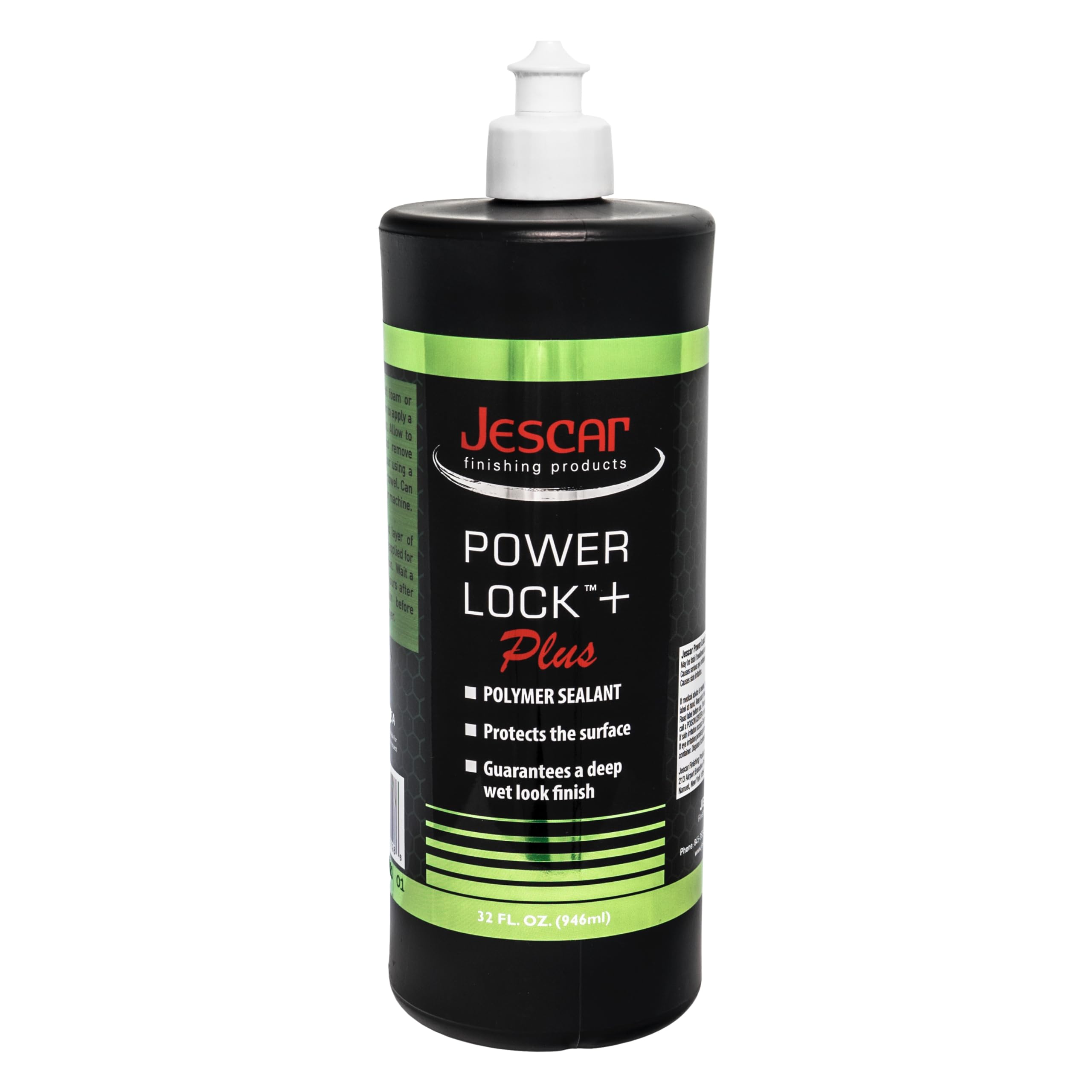 Jescar Power Lock Plus bottle closeup showing durable sealant for long-lasting protection.