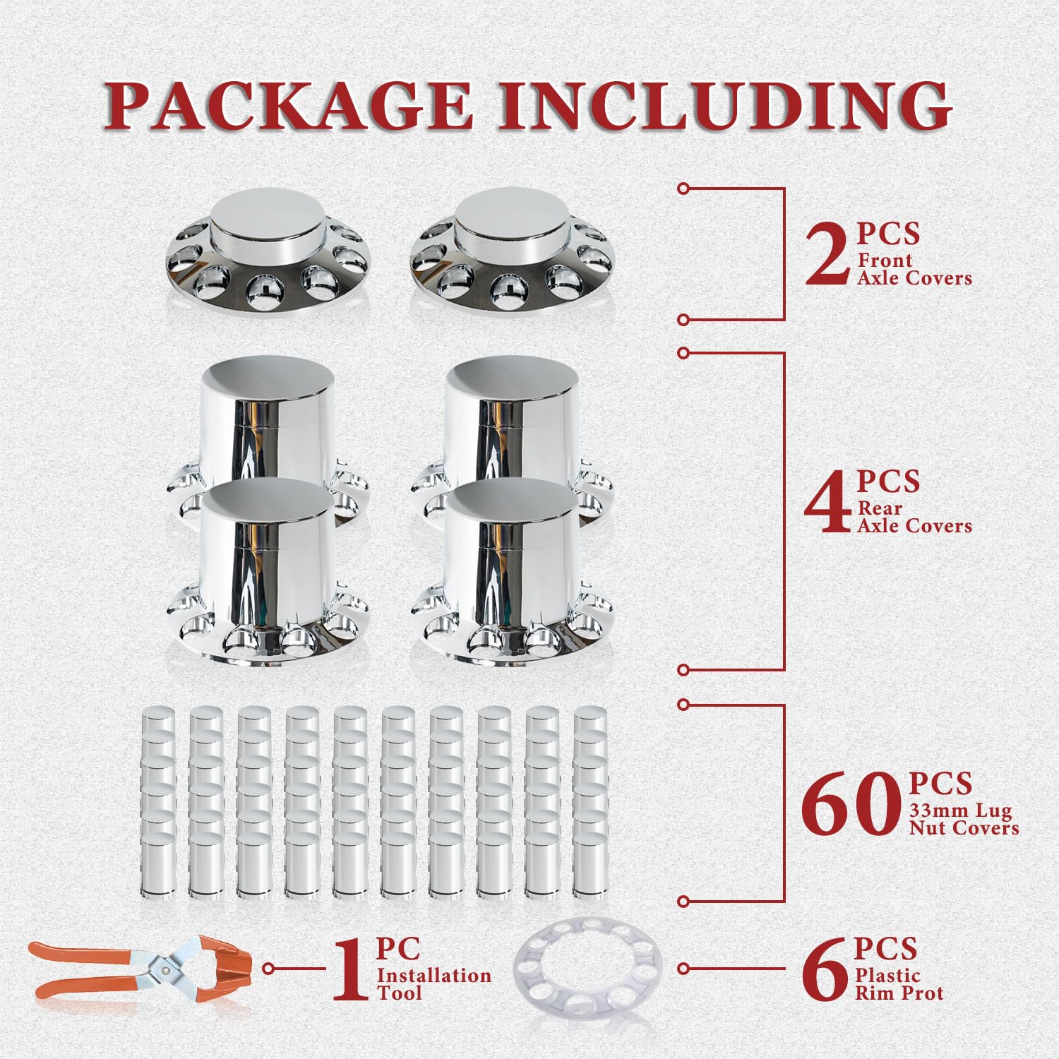 JESONN lug nut covers set adds a uniform chrome finish and quick refresh.