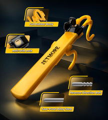 Jetmore steering wheel lock crafted from durable alloy steel withstands cutting attempts.