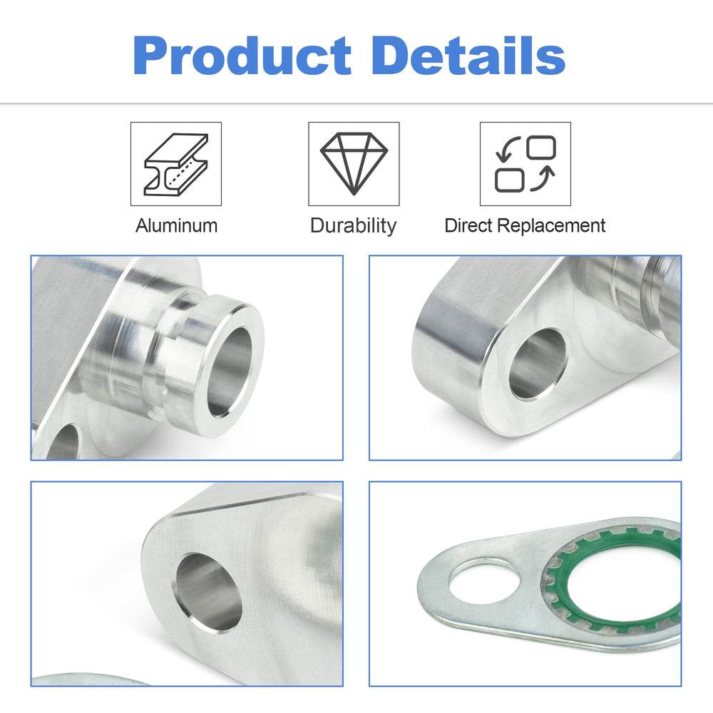 Aluminum block-off fitting with close-up emphasis on material and finish