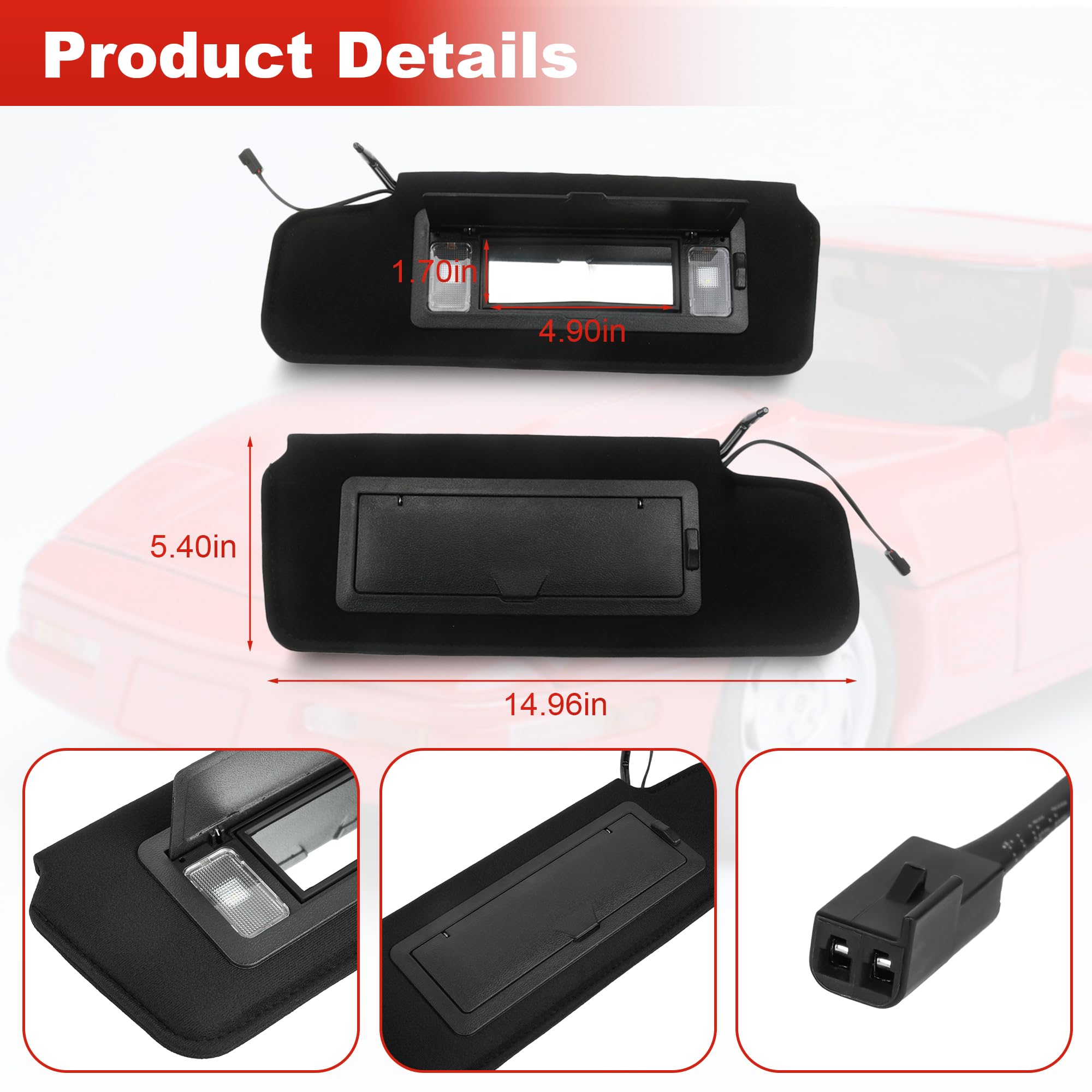 Jetuplusllc sun visor with LED vanity mirror, right Corvette C4, enhanced interior lighting.