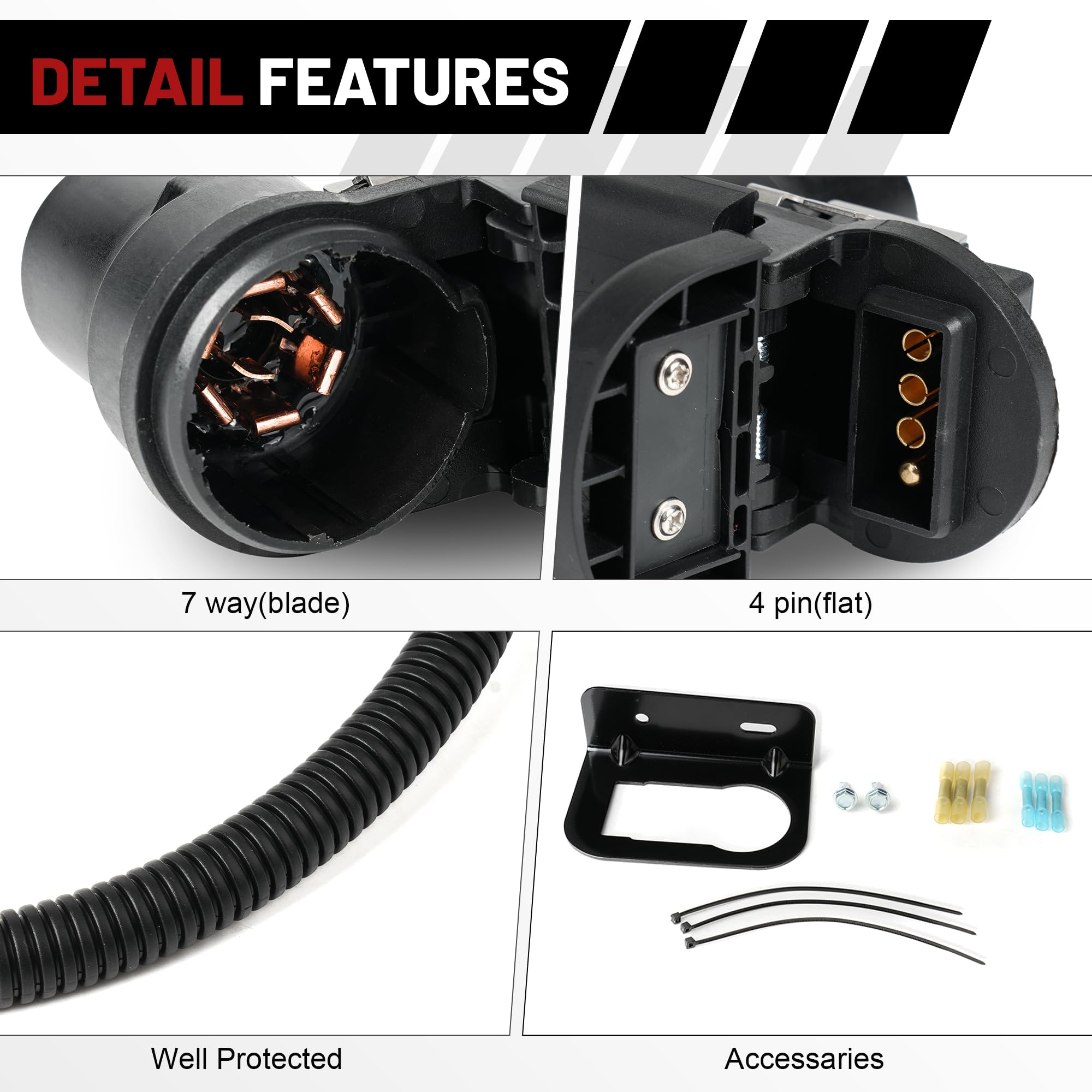 Jetuplusllc-uscar-7way-4pin wires color-coded for simple, error-free hookups.