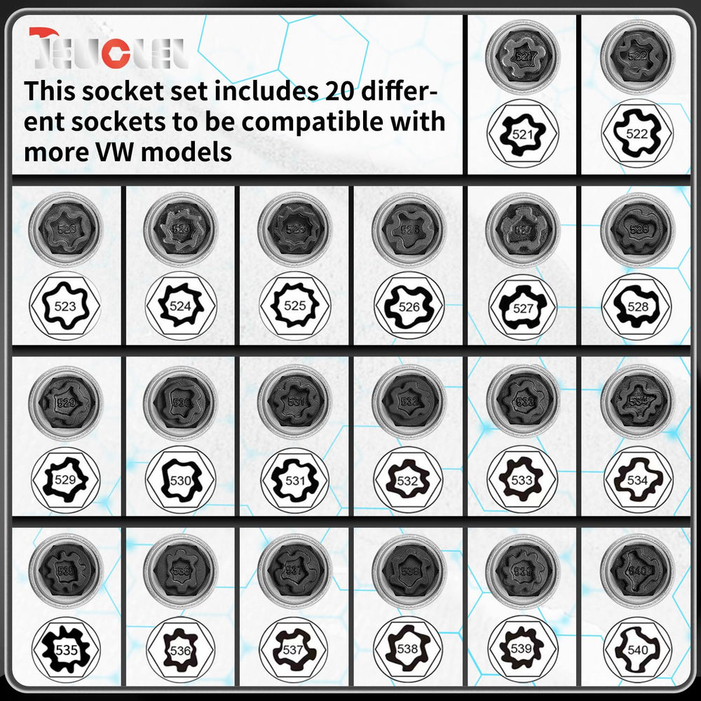 JEUCLEL 20 sockets array ensures VW group model compatibility for versatile work