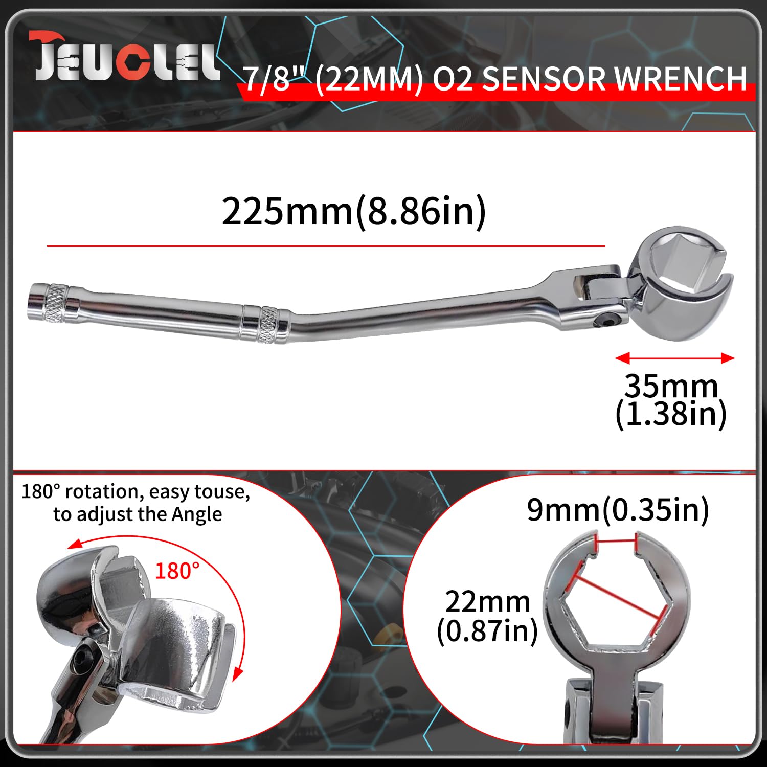 JEUCLEL wrench showing contour handle for improved leverage