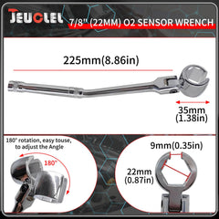 JEUCLEL sensor wrench flexible head enables access to upward sensors.