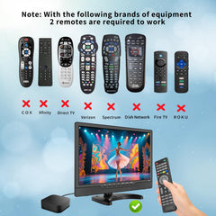 Jexiop portable TV in RV setup powered by 12V for on-the-go viewing.