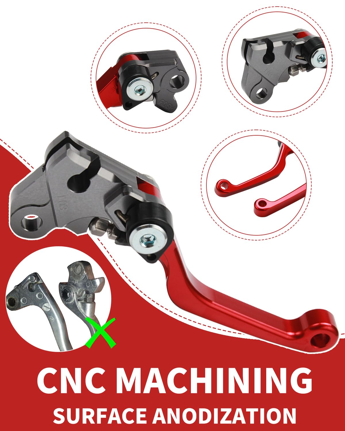 JFG RACING red anodized lever highlighting durability and visibility.
