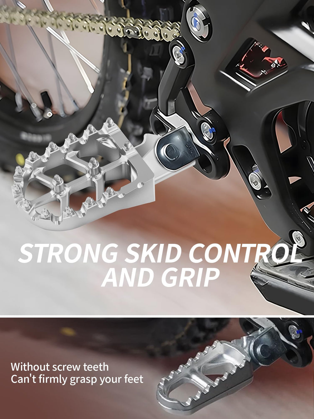 JFG RACING anodized surface foot pegs resist wear and fading.