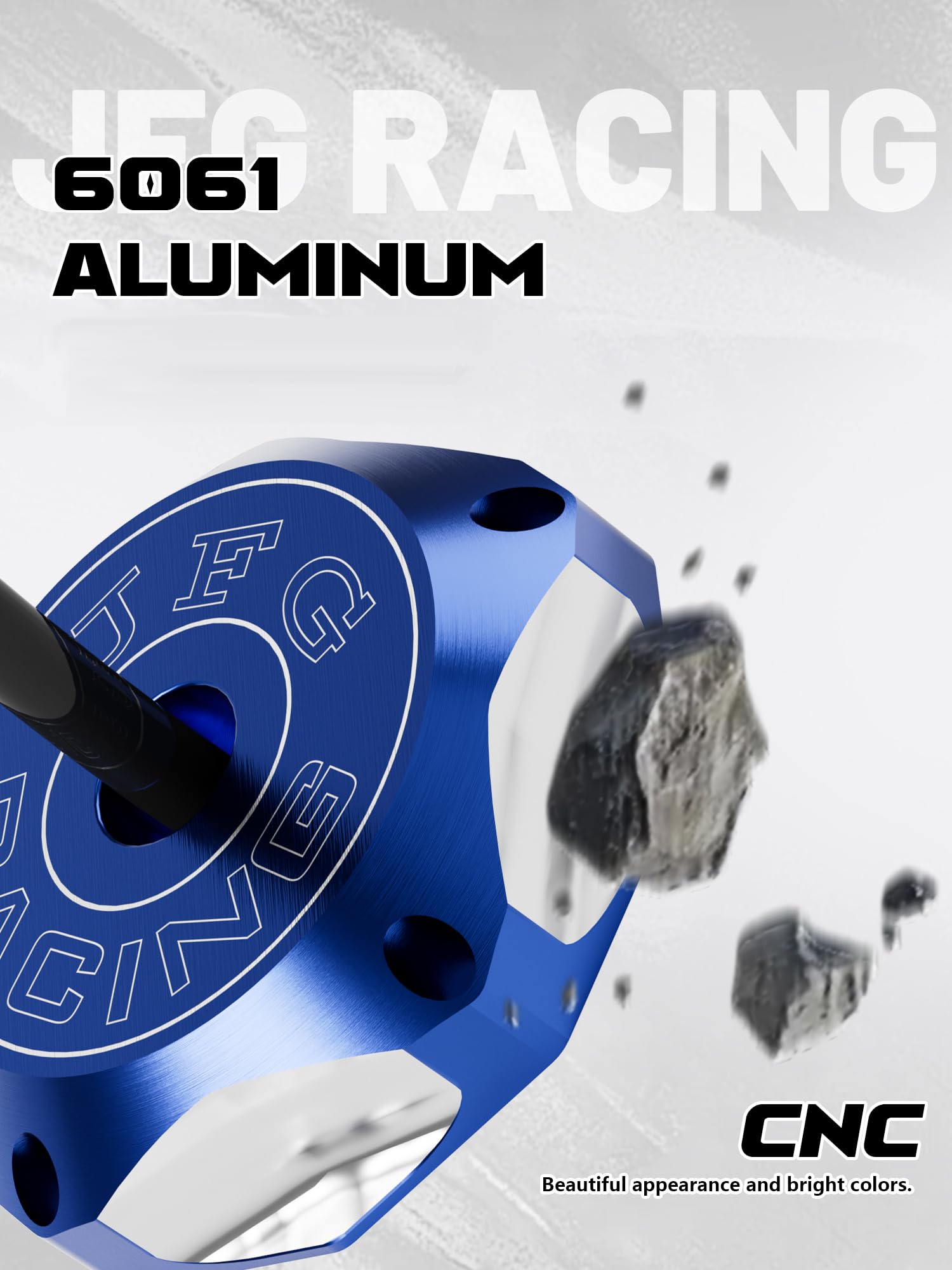 JFG RACING gas cap with blue anodized finish for easy installation.