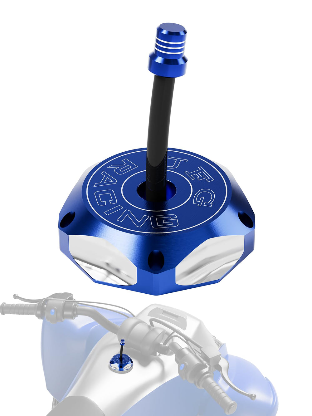 JFG RACING gas cap billet cover on YFZ450 side view showing durable CNC aluminum with sealing ring.