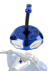 JFG RACING gas cap billet cover on YFZ450 side view showing durable CNC aluminum with sealing ring.