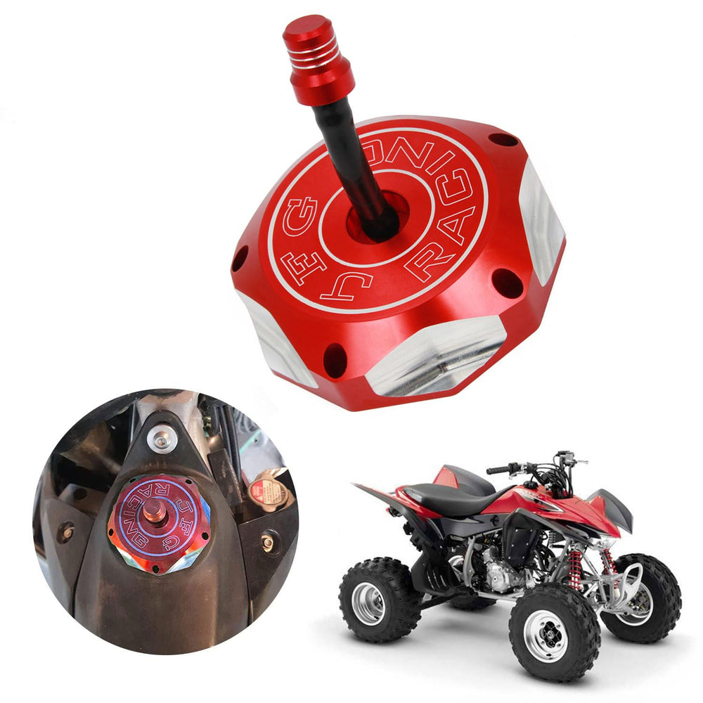 JFG RACING ATV gas cap cover in CNC aluminum for TRX models, lightweight upgrade.