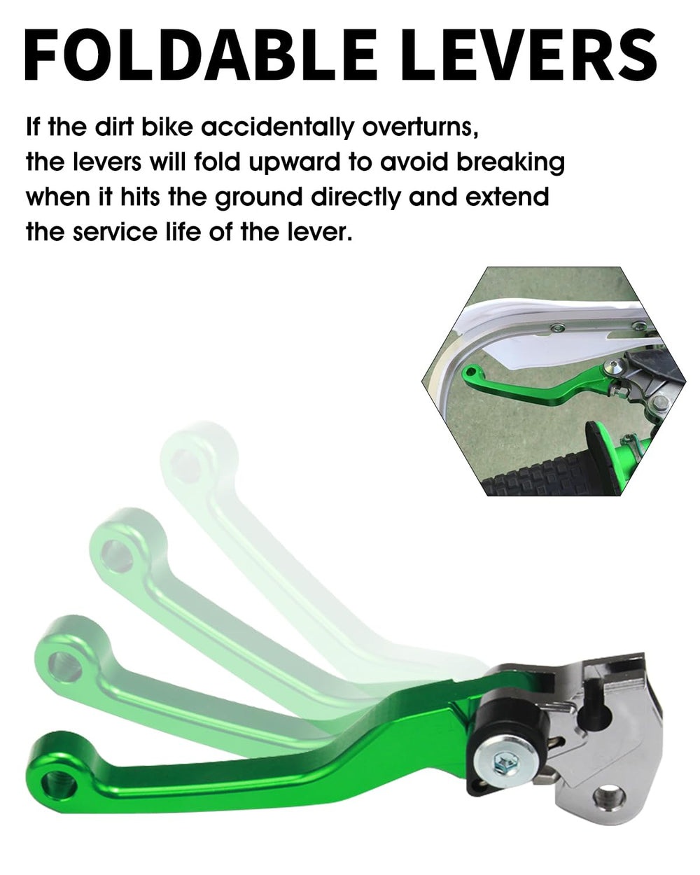 JFG RACING lever installed on KX-series illustrates direct replacement ease.