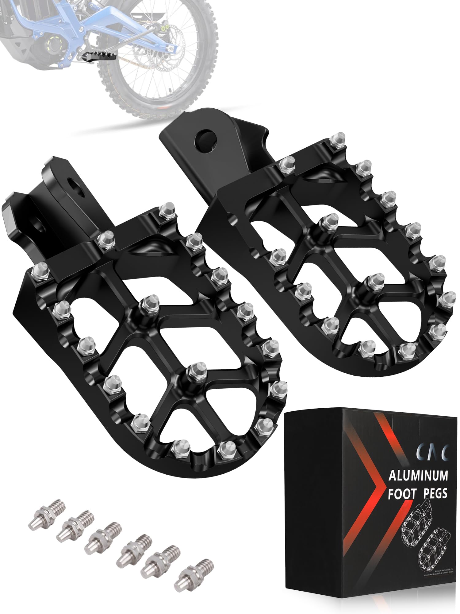 JFG RACING foot pegs close-up shows strong 7075 aluminum construction for durability.