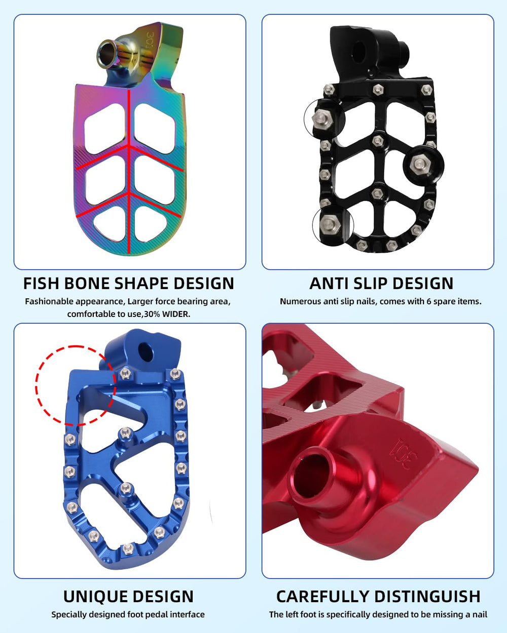 JFG RACING blue anodized foot pegs offer corrosion resistance and style
