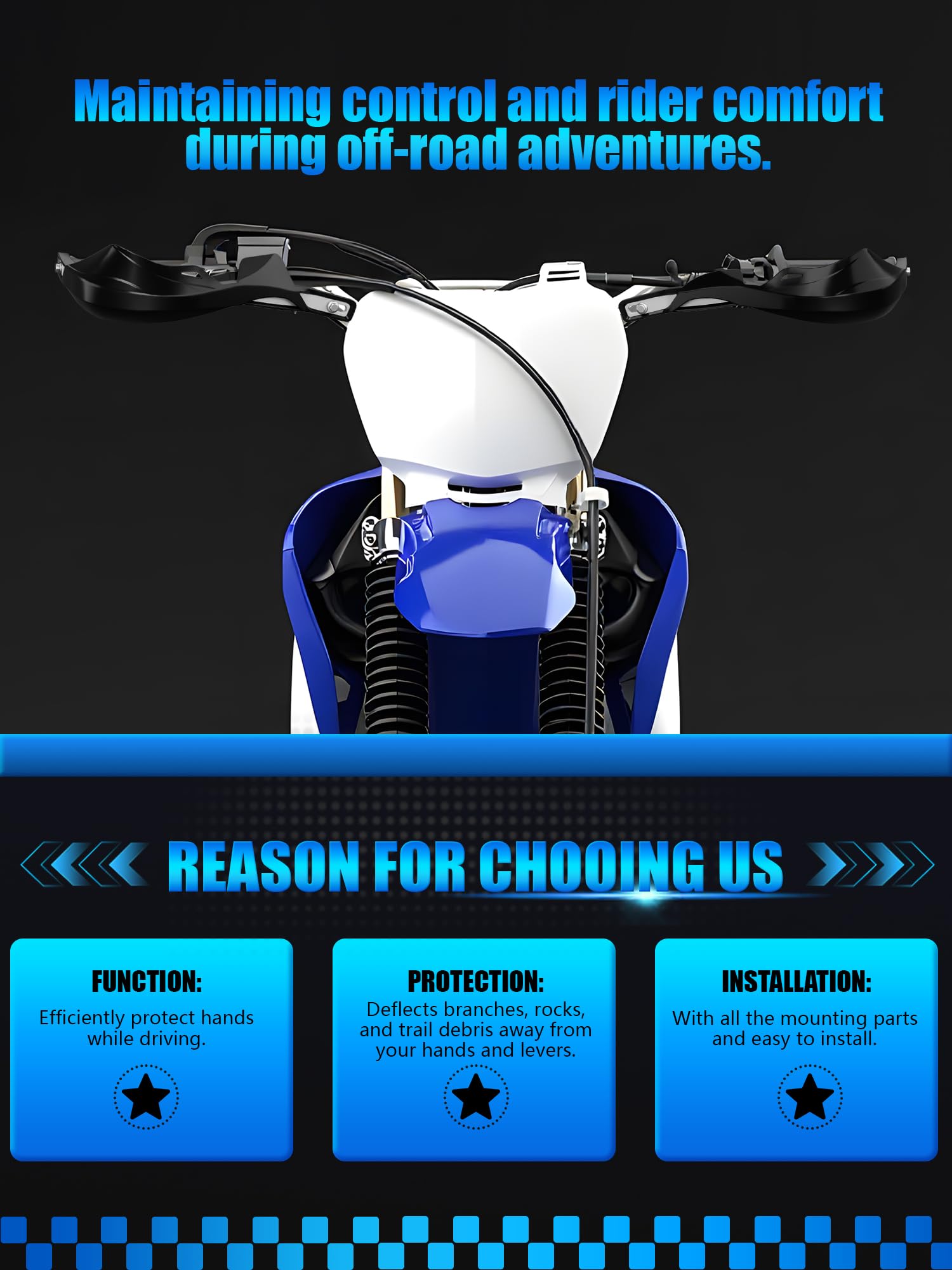 JFG RACING dirt bike handguards shield close-up showing rugged protection