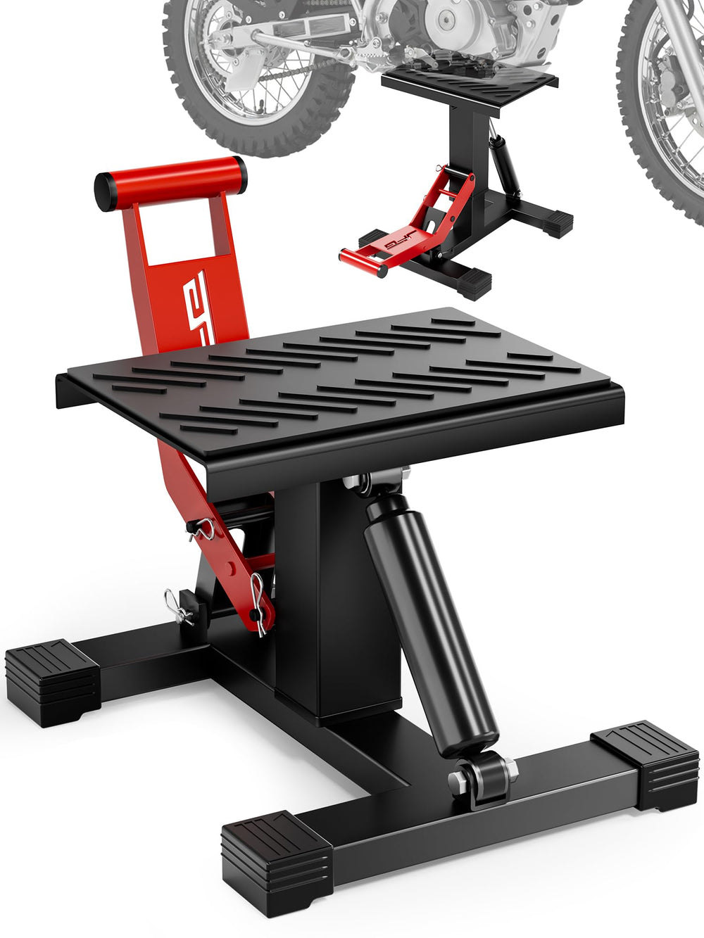 JFG RACING dirt bike lift stand top plate with secure lock for stable maintenance.