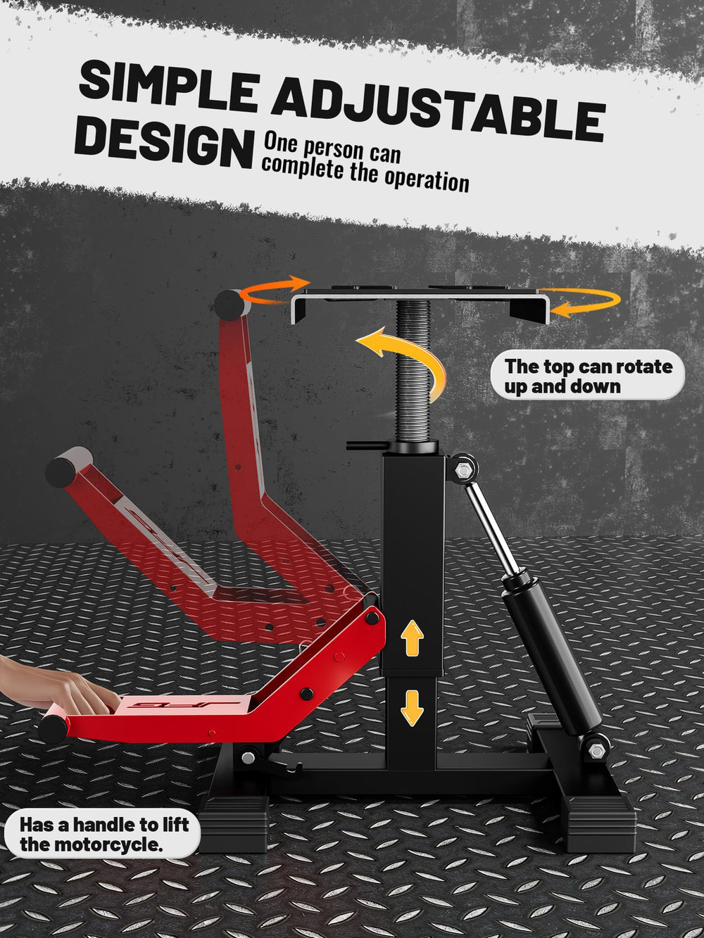 JFG RACING lift stand anti-slip base keeps stability on uneven floors.