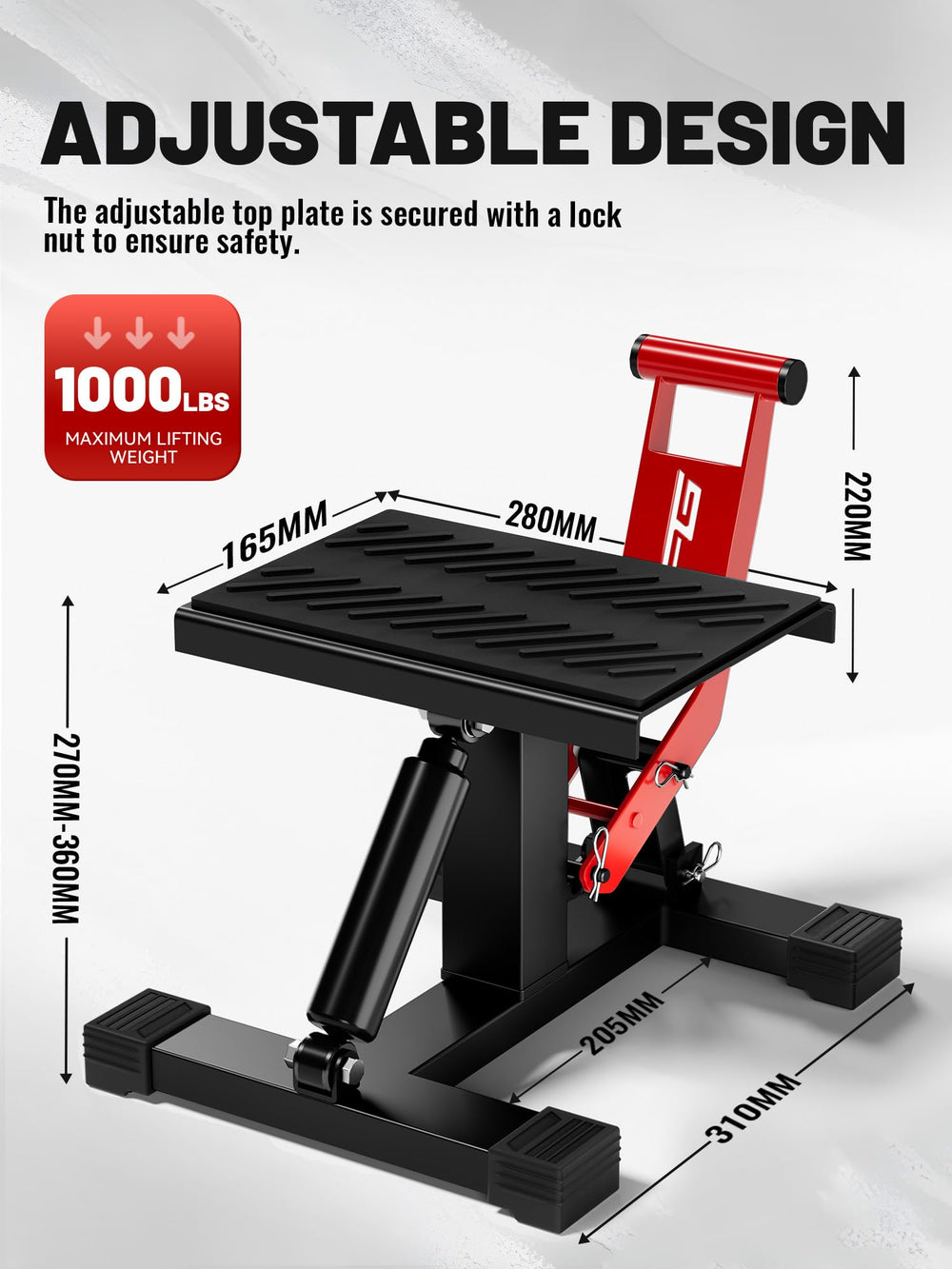 JFG RACING dirt bike lift stand rubber pad protects contact area during lifts.