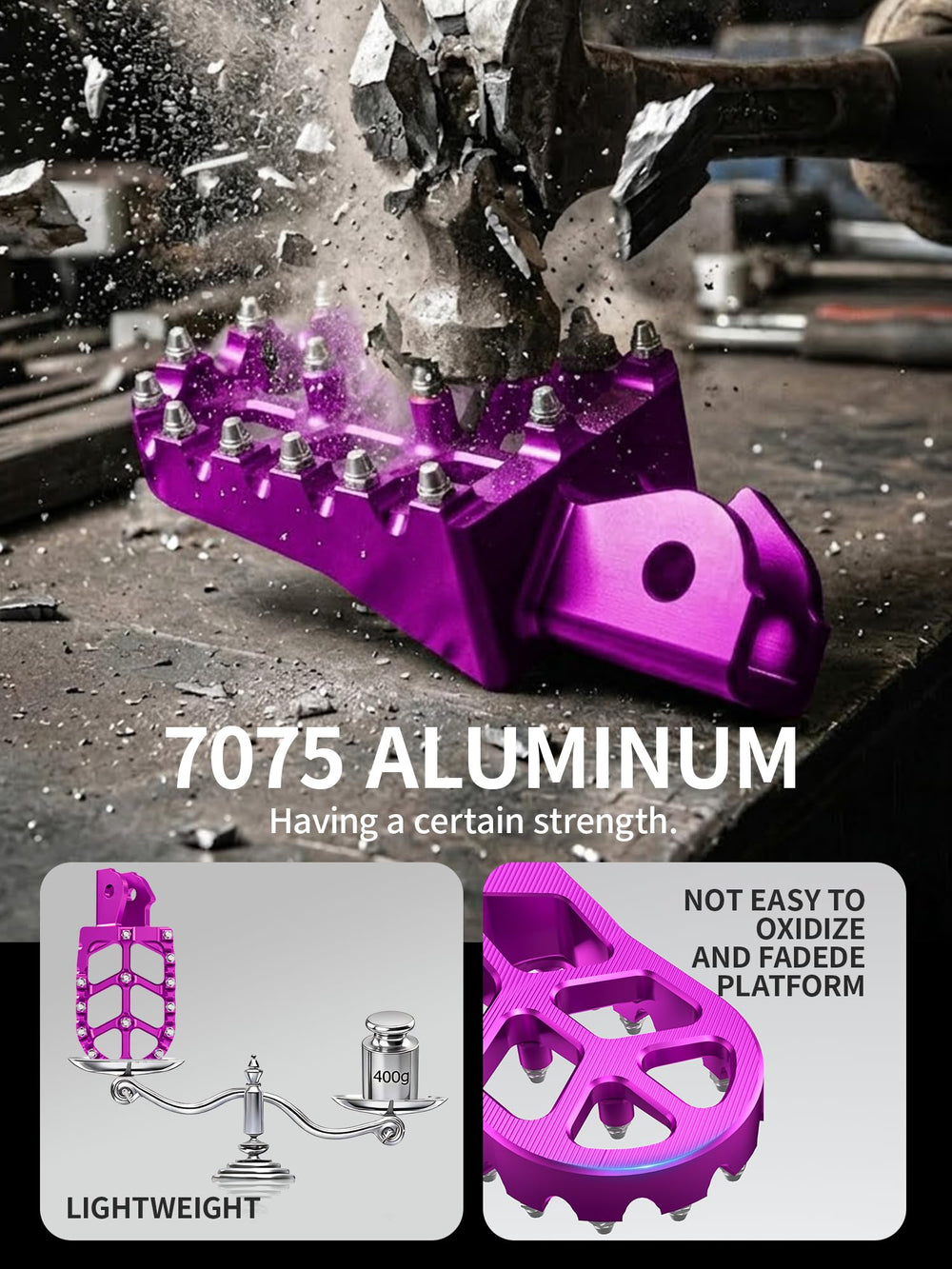JFG Racing CNC pegs with anodized finish resist fading and oxidation.