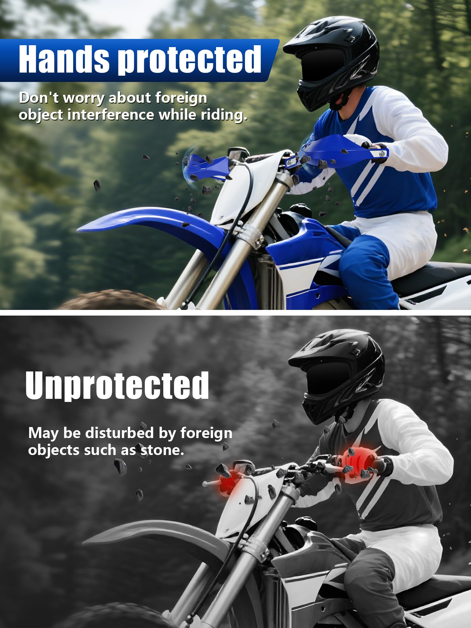 JFG RACING handguards aluminum core for strength and lightness.