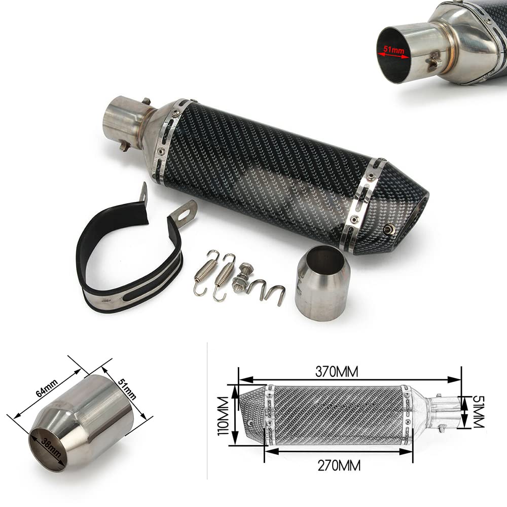 JFG RACING exhaust body close-up, stainless steel with carbon vinyl for durability