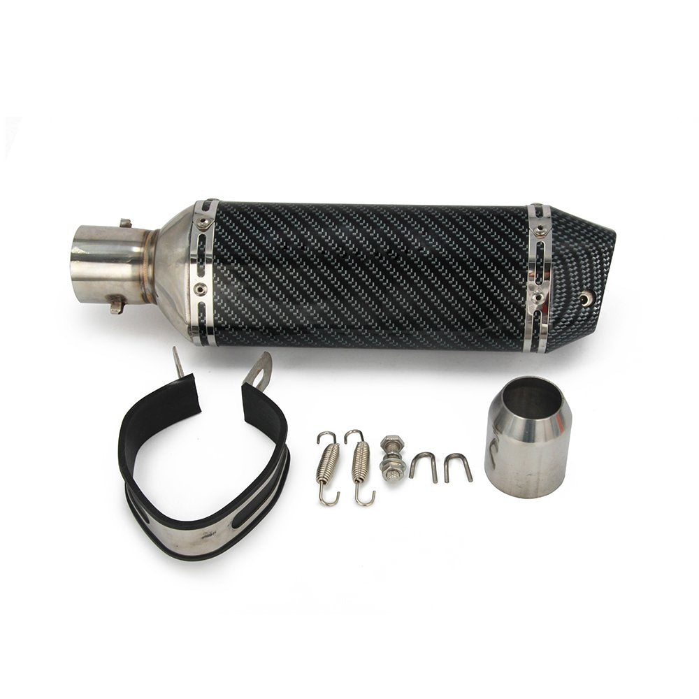 JFG RACING exhaust packaging with hardware pictured, ready for customization