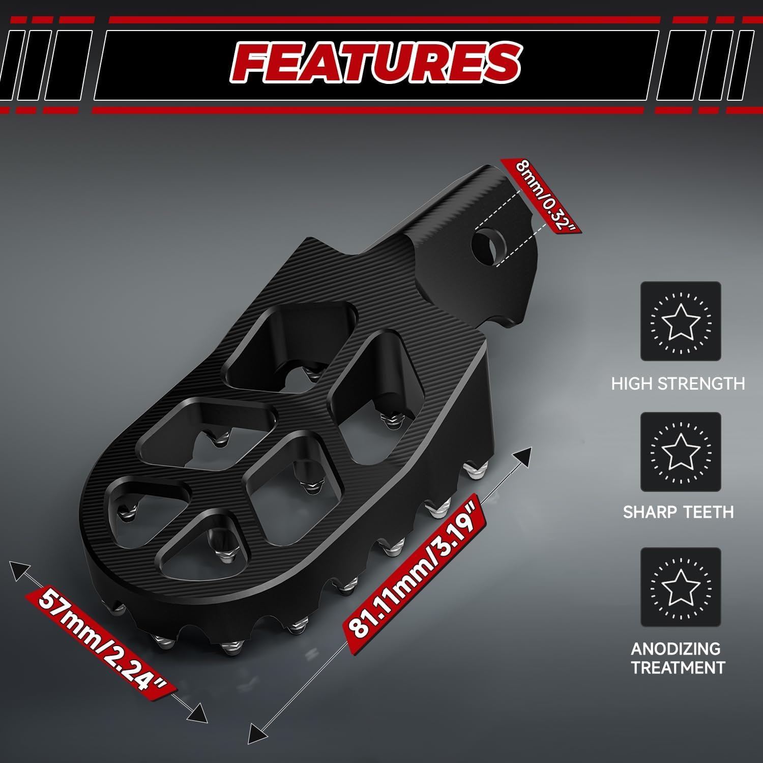 JFG RACING foot pegs feature 15 and 16 pins for fast orientation.