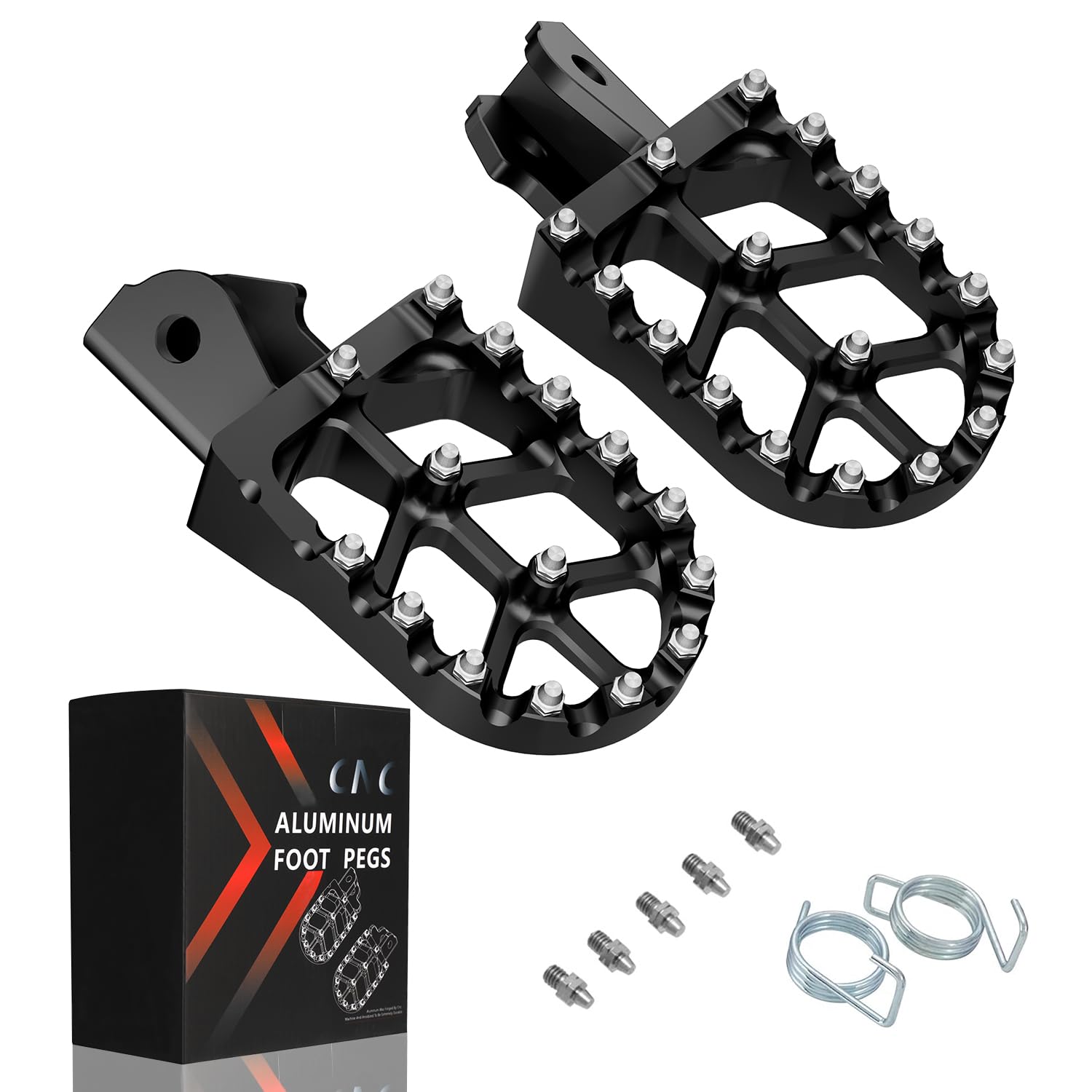 JFG RACING foot pegs with differentiated left-right pins for quick foot placement.