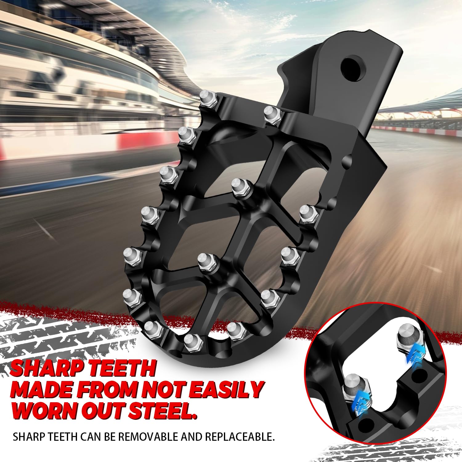 JFG RACING hardened steel teeth resist wear for lasting grip.