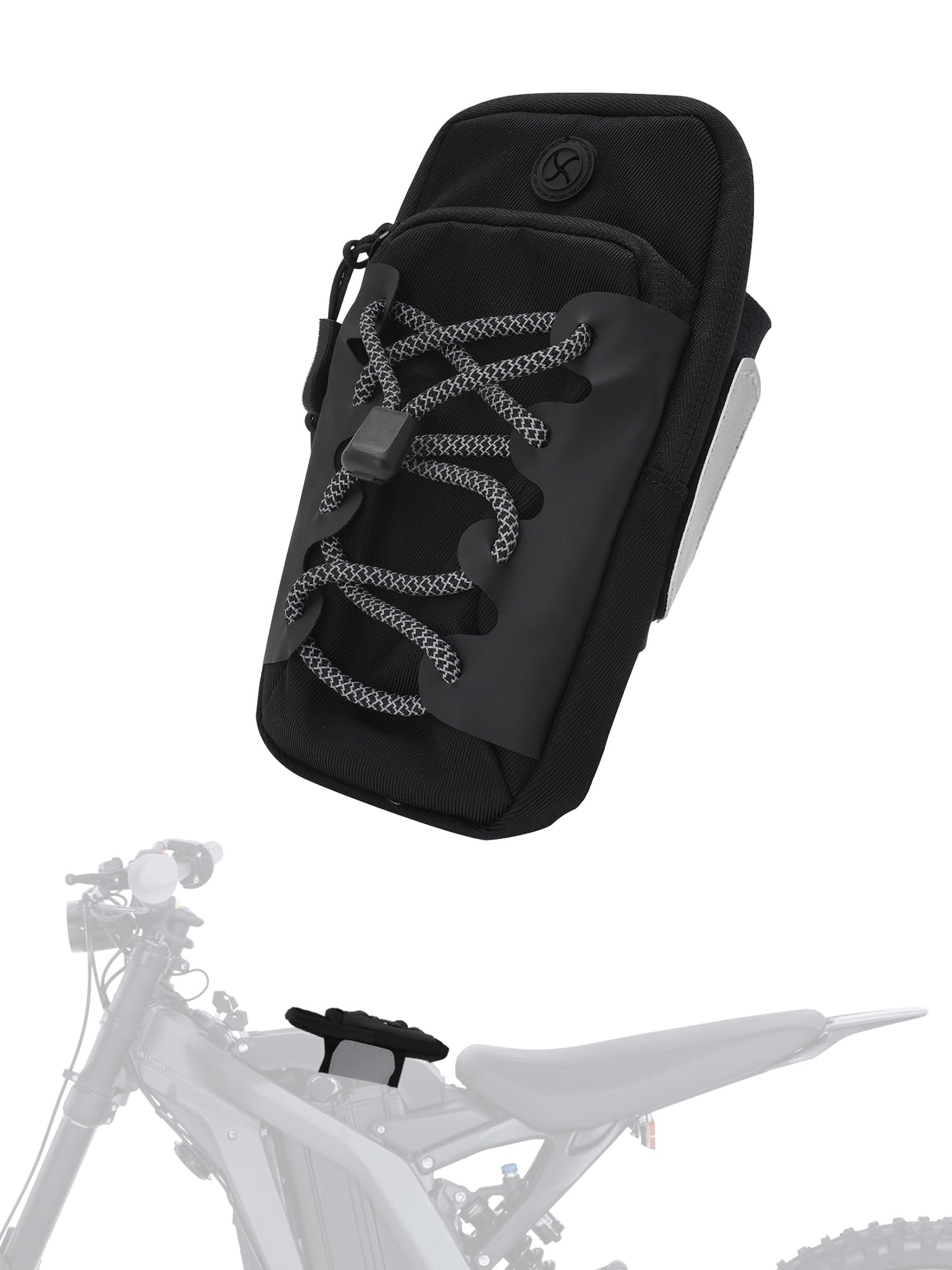 JFG RACING frame battery bag mounted on the battery cover for quick access.