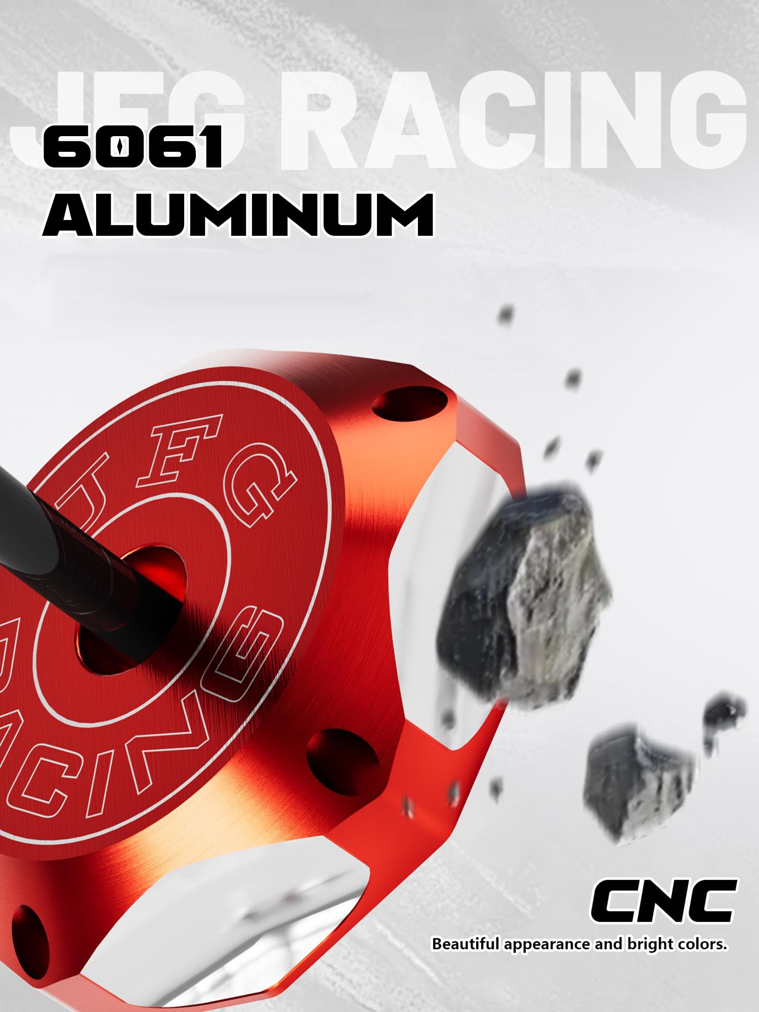 JFG RACING Grizzly gas cap combines color with protective anodized coating.