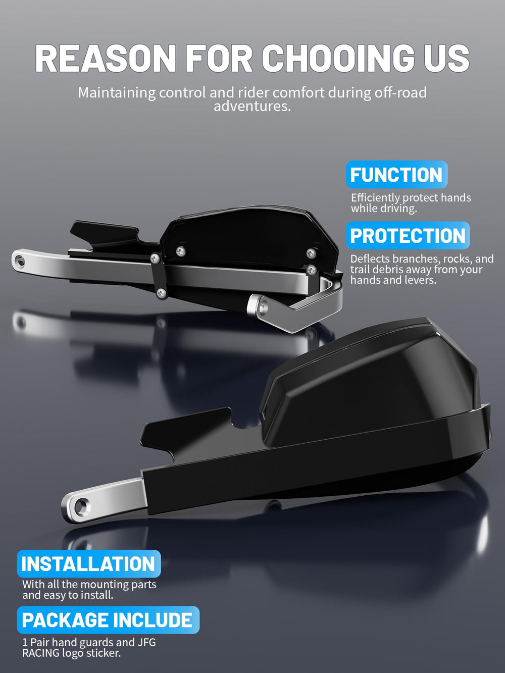 JFG RACING guards provide roomy cable clearance for a neat setup.